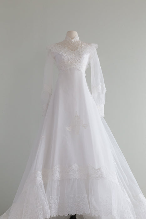 Vintage 1970's Edwardian Style Fairytale Wedding Dress / XS