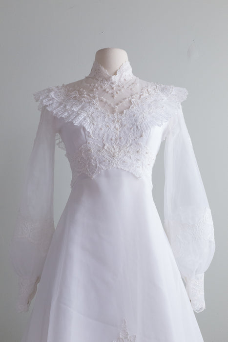Vintage 1970's Edwardian Style Fairytale Wedding Dress / XS