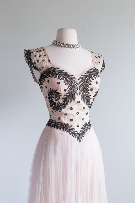 Sublime 1930's Claire De Lune Evening Gown By New York Creations / Small