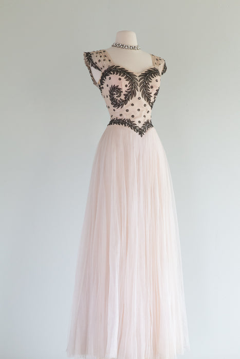 Sublime 1930's Claire De Lune Evening Gown By New York Creations / Small