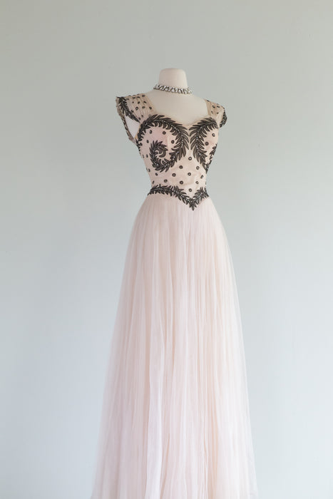 Sublime 1930's Claire De Lune Evening Gown By New York Creations / Small