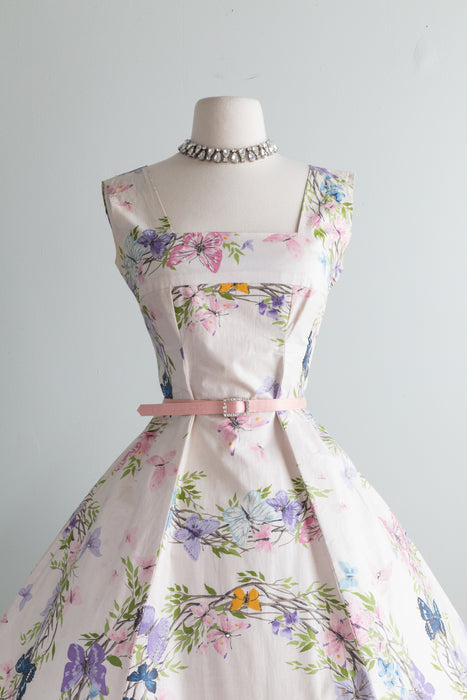 Ethereal 1950's Butterfly Print Cotton Party Dress / Small