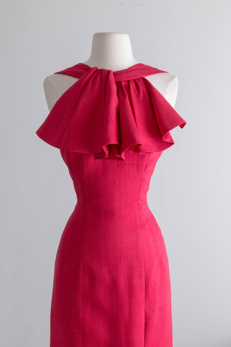 Stunning Late 1950's Camellia Pink Wiggle Dress By Estevez / SM