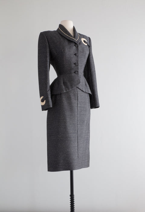 Iconic 1950's Lilli Ann Mohair Suit With Dot Detail / Small