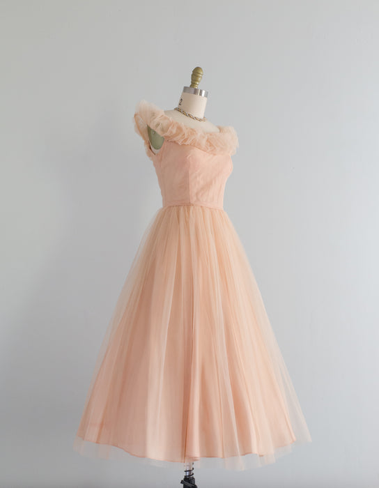 1950's Shell Tulle Ballet Length Party Dress / Small