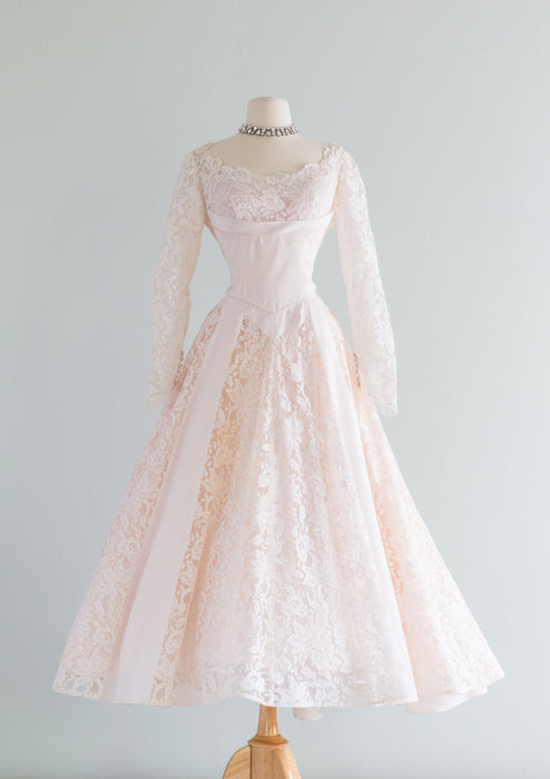 Dreamy 1950's Pale Pink Tea Length Wedding Dress / Medium Xtabay Vintage Dreamy 1950's Pale Pink Tea Length Wedding Dress / Medium Xtabay Vintage