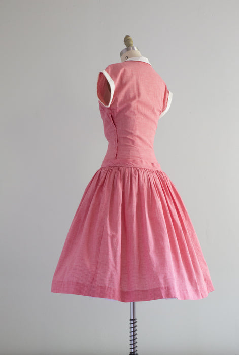 Classic 1950's Red & White Gingham Picnic Cotton Day Dress / XS