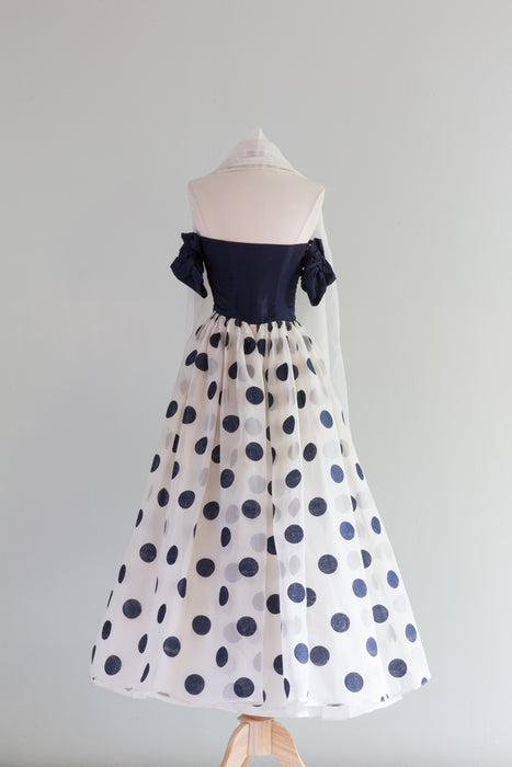 Fabulous 1950's Polka Dot Evening Gown With Matching Shawl / Small