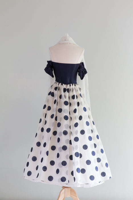 Tea Length Polka Dot Ball Gown Black Wedding Dresses Vintage Polka