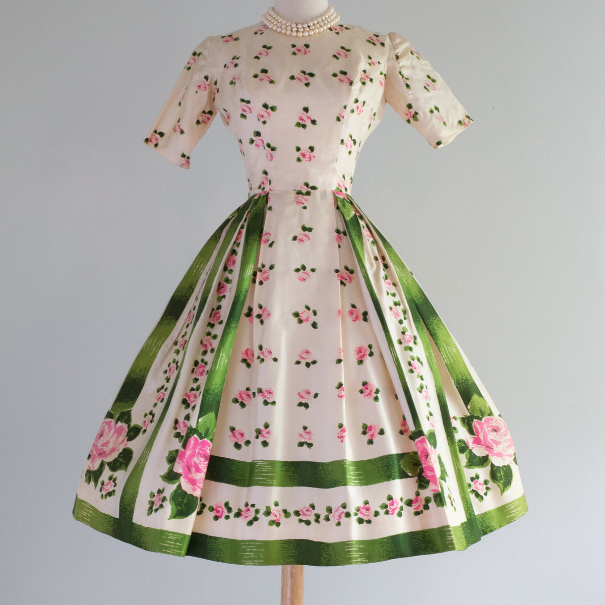 1950s Rose Print Shoulder Ties Dress by Susan Ross | XS/S