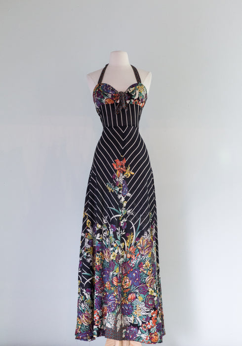 Fabulous 1970's Plain Jane Cotton Halter Dress / Small