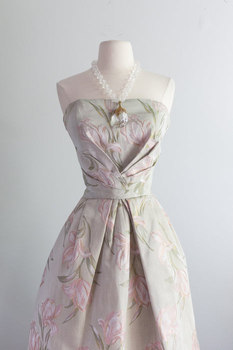 Stunning 1950's Tulip Brocade Party Dress By Cavendish House / Small