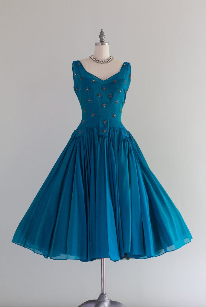 Fabulous 1950's Iridescent Teal Chiffon Cocktail Dress / Small – Xtabay  Vintage