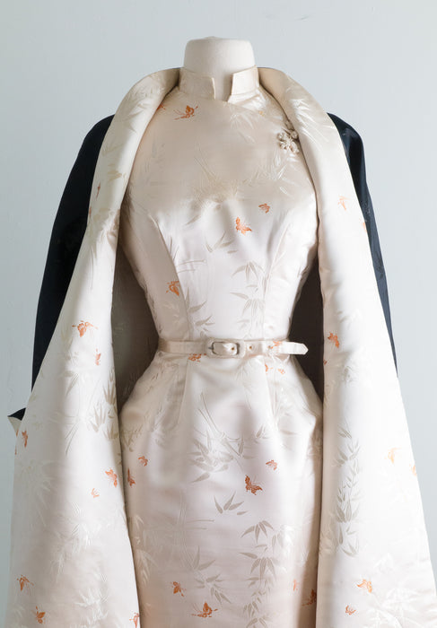Divine 1950's Dynasty Ivory Silk Cheongsam Dress & Matching Coat / Small