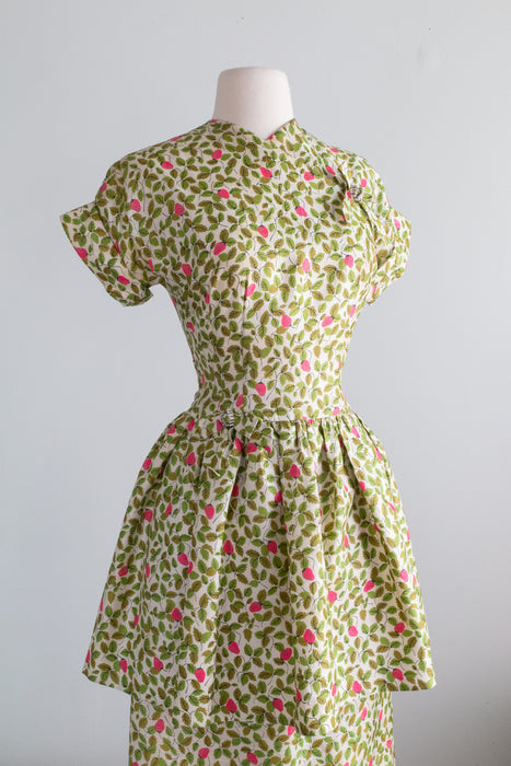 1950's Strawberry Print Silk Special Occasion Dress / XS