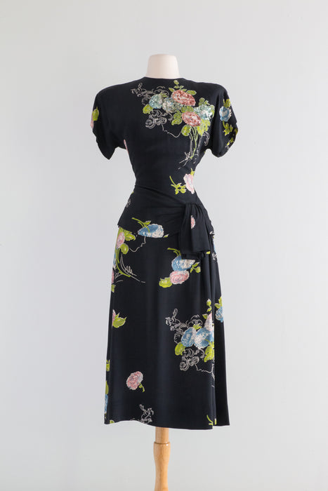 Spectacular 1940's Heavenly Novelty Print Cocktail Dress Set / Small