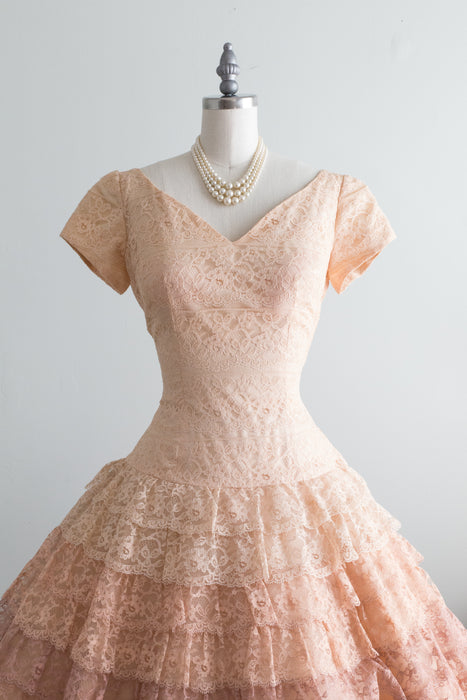Stunning 1950's Blushing Ombre Lace Party Dress / Small