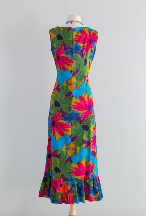 Fabulous 1960's Tropical Bombshell Maxi Dress From Hawaii / Medium