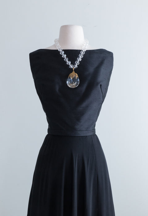 Elegant 1960's Black Silk Chiffon Evening Gown With Matching Jacket / ML