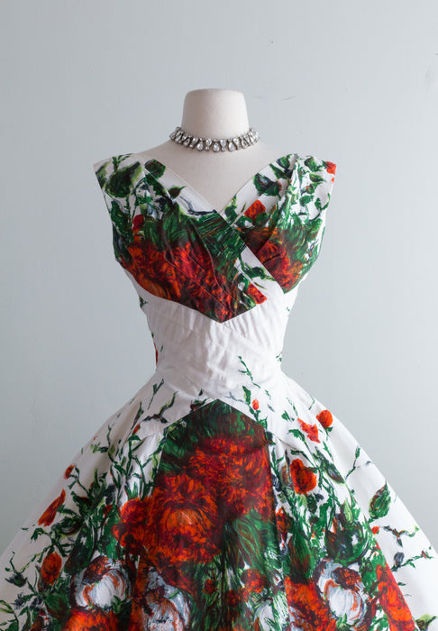 Iconic 1950's Alix Of Miami Rose Print Cotton Party Dress / Small