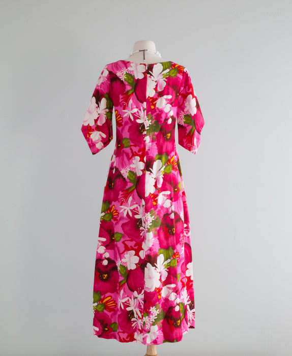 Fabulous 1960's Tropical Hawaiian Maxi Dress By Reef / Medium