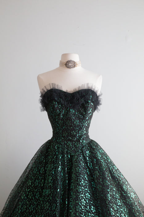 Wicked 1950's Emerald Lace Sweetheart Prom Dress / XS