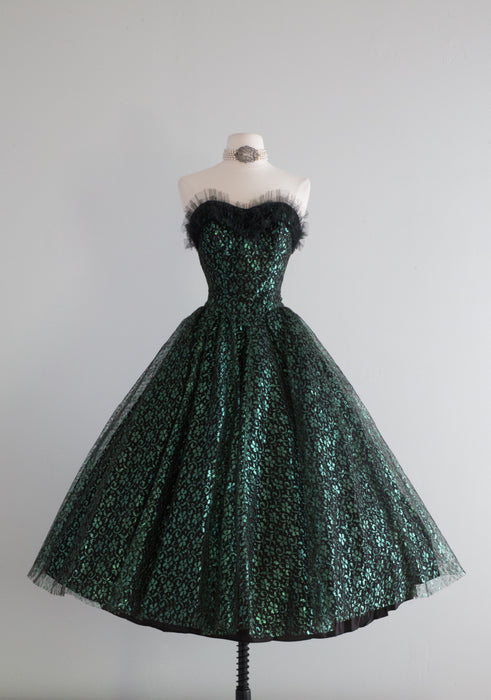 Wicked 1950's Emerald Lace Sweetheart Prom Dress / XS