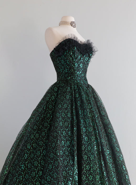 Wicked 1950's Emerald Lace Sweetheart Prom Dress / XS