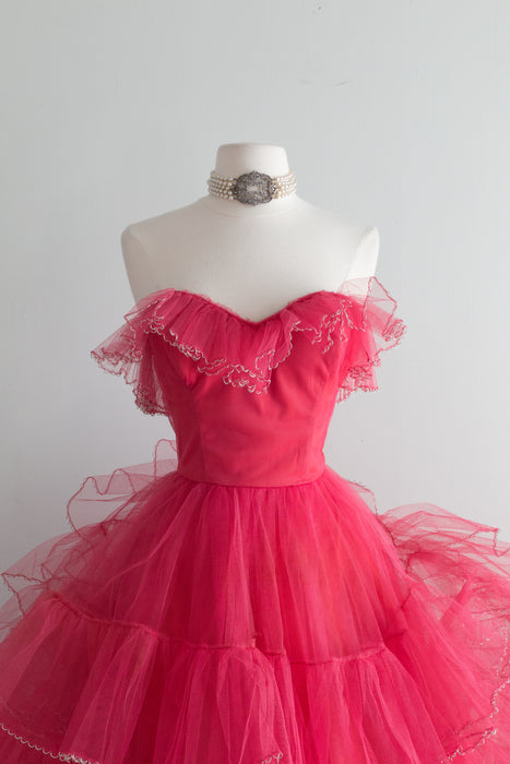 Fabulous 1950's Strawberry Shortcake Tulle Party Dress / Small