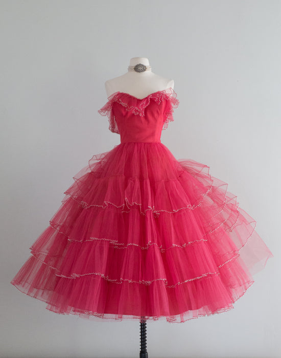 Fabulous 1950's Strawberry Shortcake Tulle Party Dress / Small