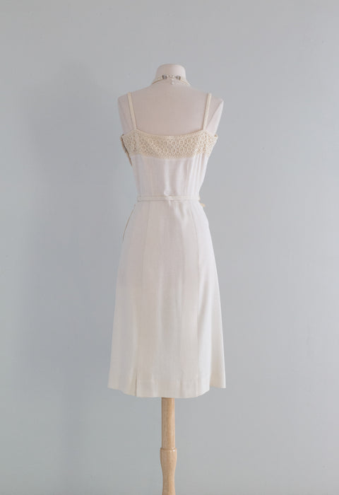 Elegant 1950's Ivory Wiggle Dress & Jacket Set By Carlye / SM