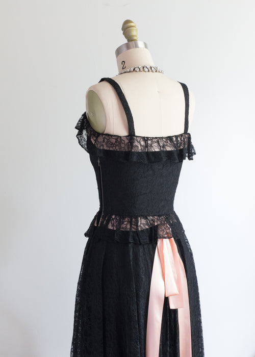 Elegant 1940's Black Lace Evening Dress An Original By Rudolf / XS