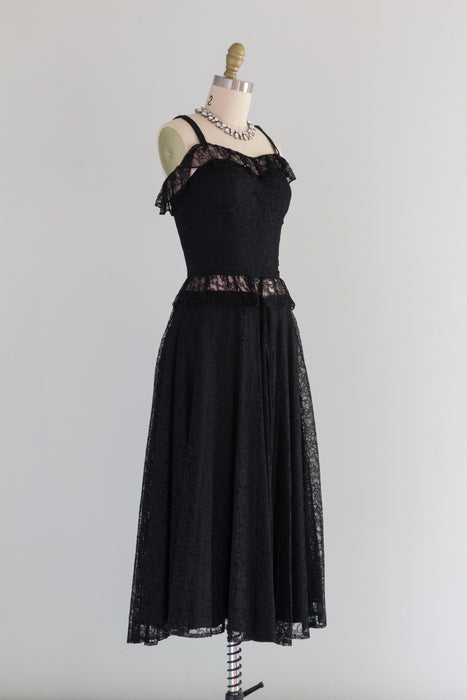 Elegant 1940's Black Lace Evening Dress An Original By Rudolf / XS
