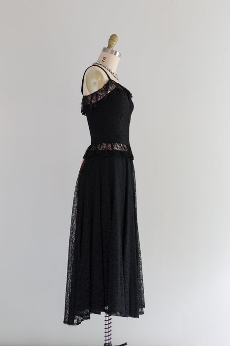 Elegant 1940's Black Lace Evening Dress An Original By Rudolf / XS