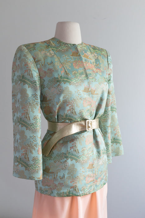 Glamourous 1940's Aqua Silk Chinese Jacket / ML