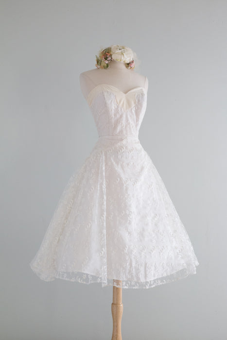 Exquisite 1950's Tea Length Wedding Dress / Small