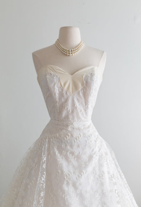 Exquisite 1950's Tea Length Wedding Dress / Small
