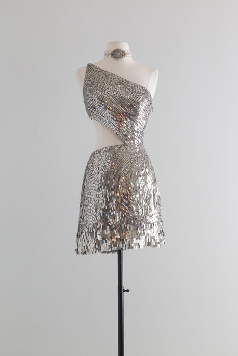 Vintage 1990's TINA Sequined Silver Mini Dress / Small