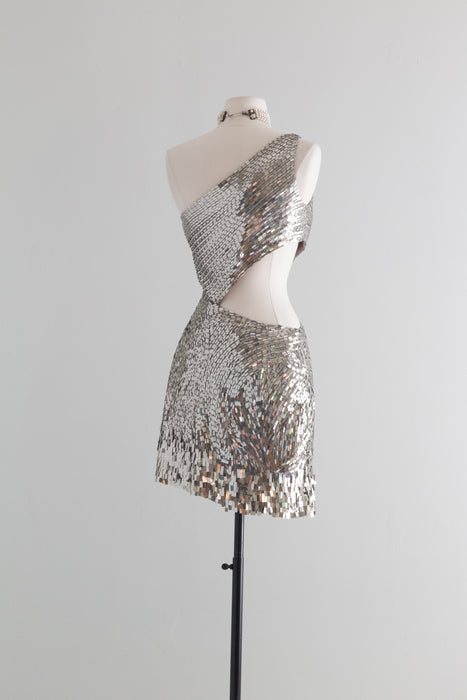 Vintage 1990's TINA Sequined Silver Mini Dress / Small