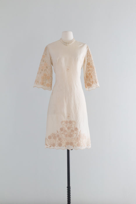 Darling 1960's Pina Silk Embroidered Shift Dress / ML