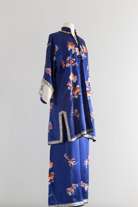 Exquisite 1920's Sapphire Blue Chinese Embroidered Three Piece Set / ML