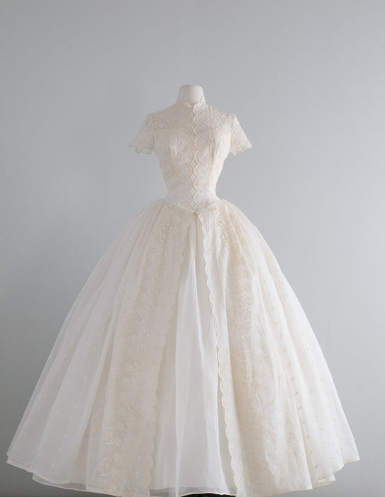 1950's Lily of The Valley Wedding Gown In Organdy / SM