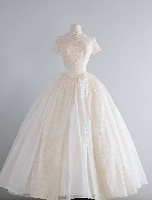 1950's Lily of The Valley Wedding Gown In Organdy / SM