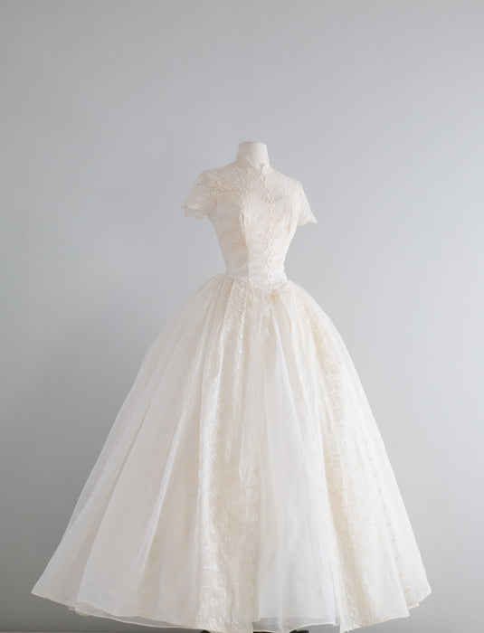 1950's Lily of The Valley Wedding Gown In Organdy / SM