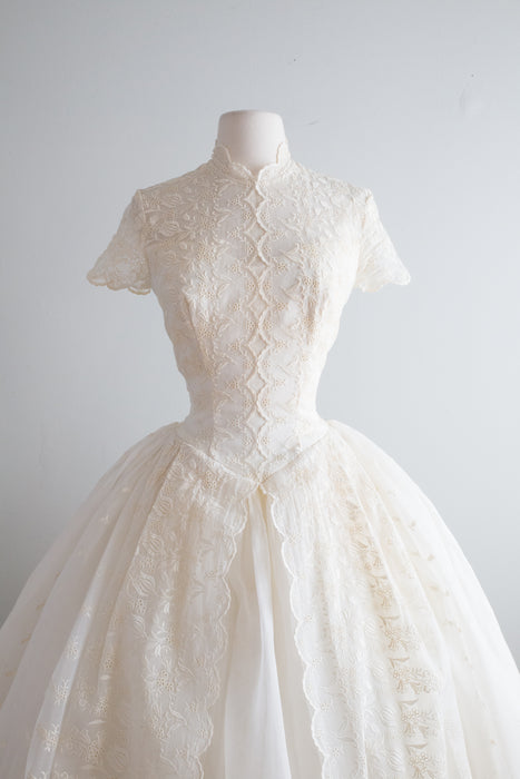 1950's Lily of The Valley Wedding Gown In Organdy / SM
