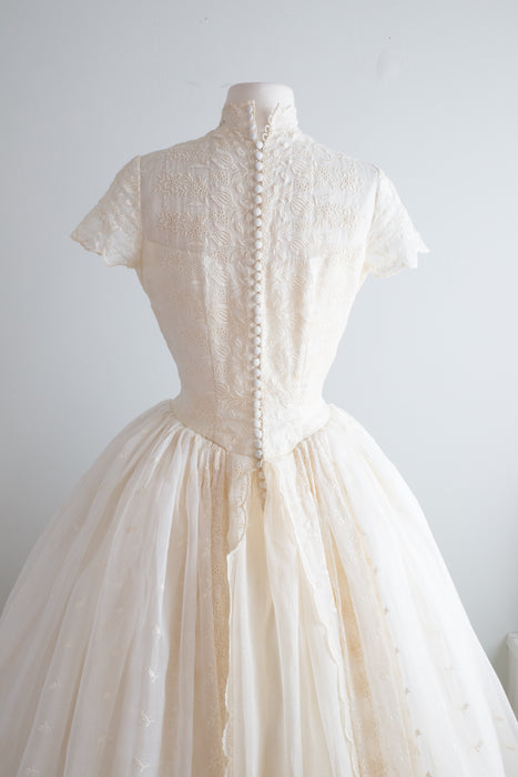 1950's Lily of The Valley Wedding Gown In Organdy / SM