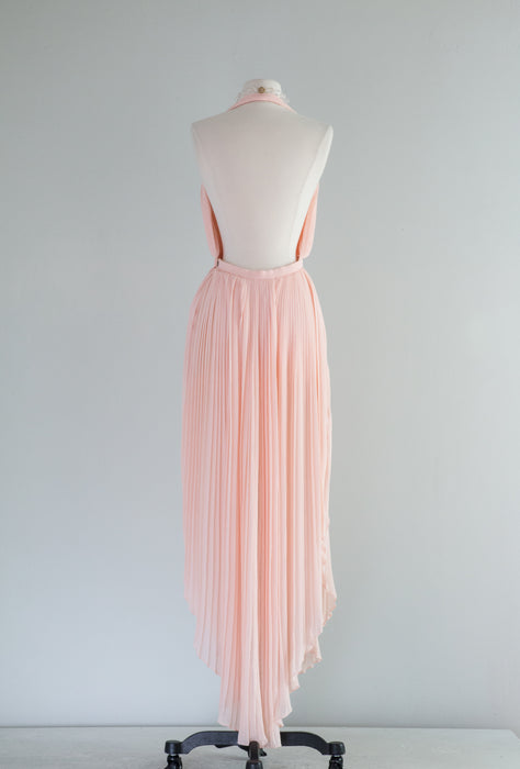 Vintage 1970's Pleated Goddess Evening Dress With Shawl / Small