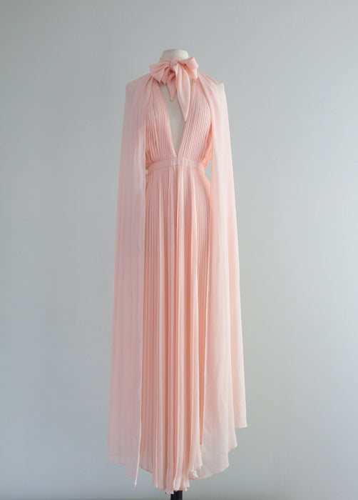 Vintage 1970's Pleated Goddess Evening Dress With Shawl / Small