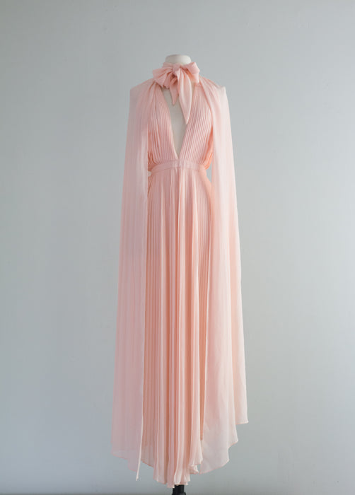 Vintage 1970's Pleated Goddess Evening Dress With Shawl / Small