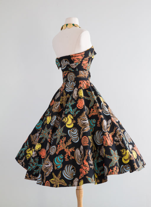 Fabulous 1950's Sea Shell Novelty Print Dress Set By Junior Belle / XS
